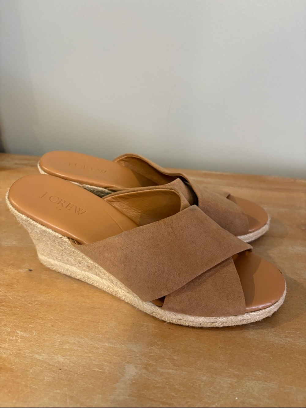 J. Crew Brown Suede Espadrille Wedge Slide Sandals